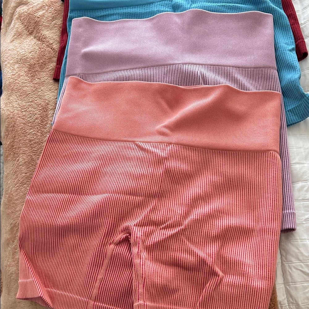 Colsie Women's Athletic ribbed Shorts - Pink (coral), Purple, Blue, Black, Red,
